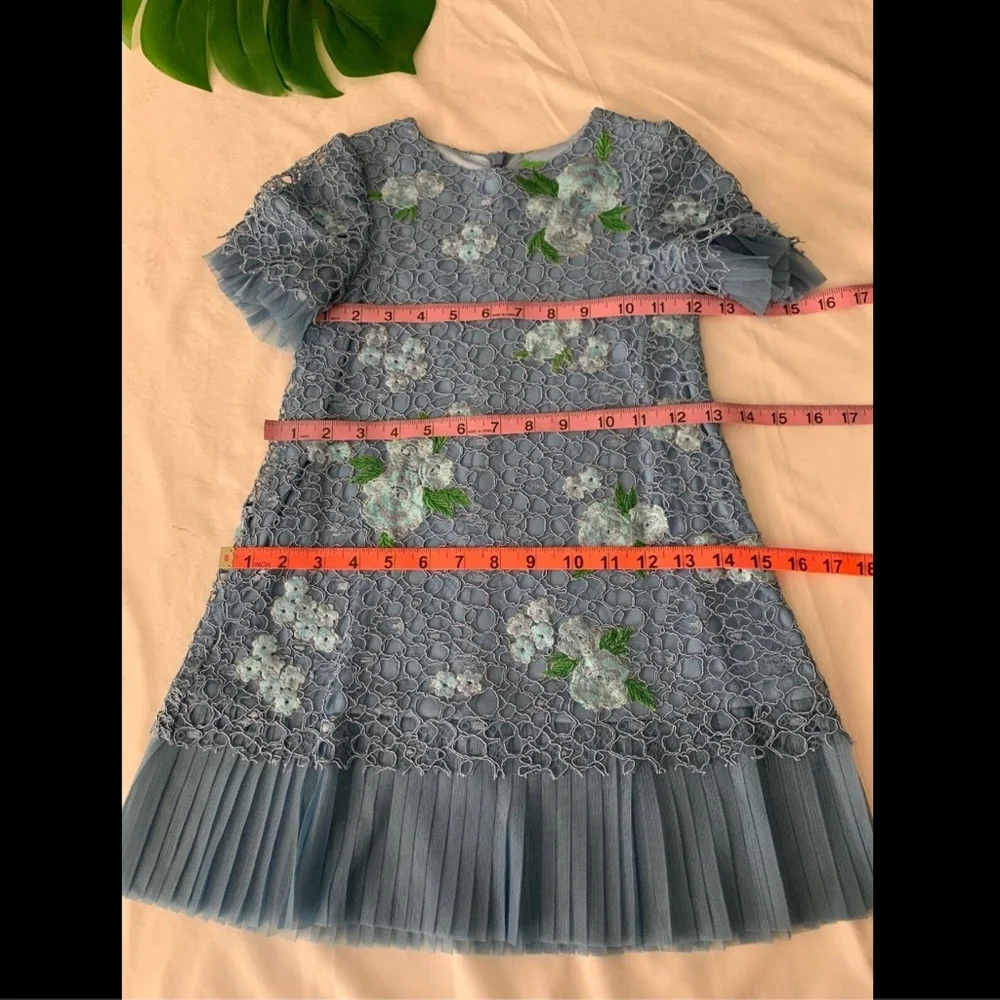 NEW $248 Tadashi Shoji Kids Bella Blossom Lace Dress Blue [Girls SZ‎ 6 ] #G369